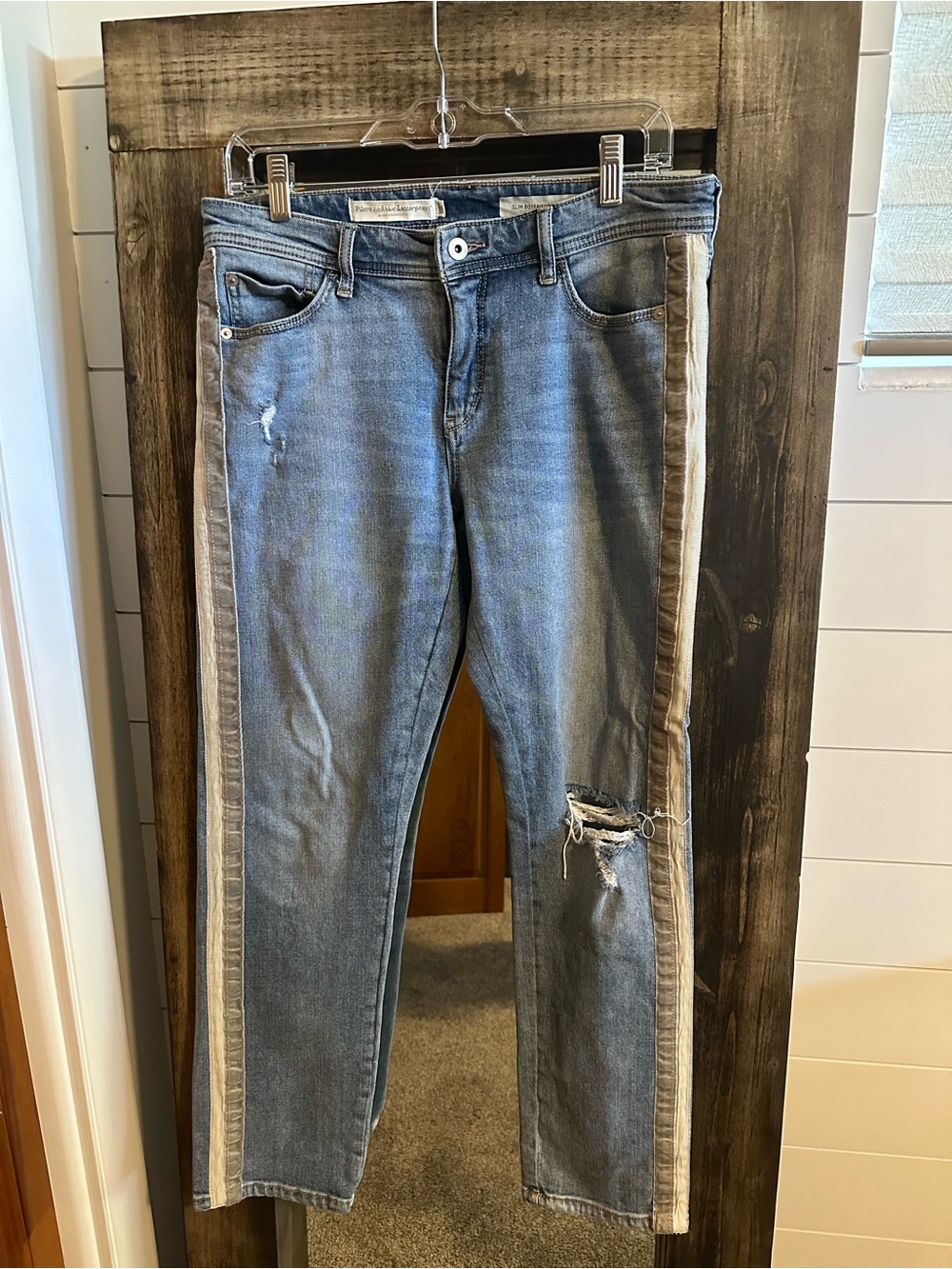Pilcro Anthropologie Slim Boyfriend Jeans 27 Tuxedo Side Stripe Distressed